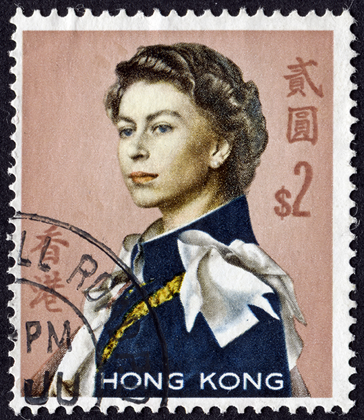 Richmond, Virginia, USA - June 30th, 2012:  Cancelled Stamp From Hong Kong Featuring The Queen Of England, Elizabeth II.